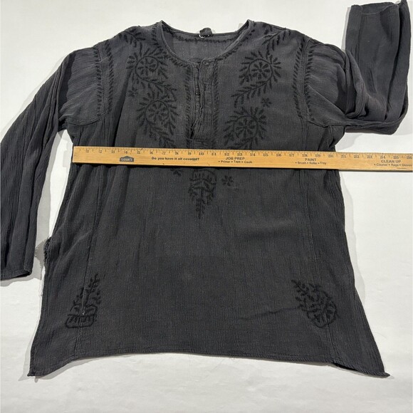 Geeta Black Embroidered LS Tunic Top Gauzy Bohemian Festival Blouse One Size - Picture 5 of 10